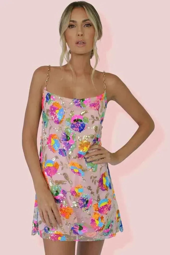 Glamour Sequin Floral Mini Dress