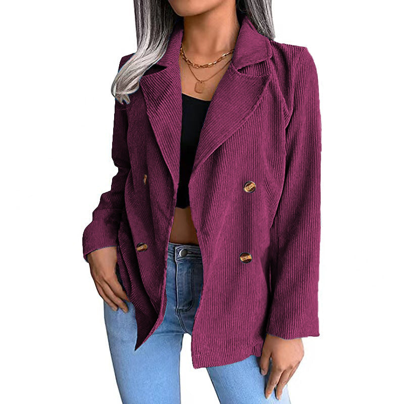 Elegant Corduroy Double-Breasted Blazer Tailored Fit