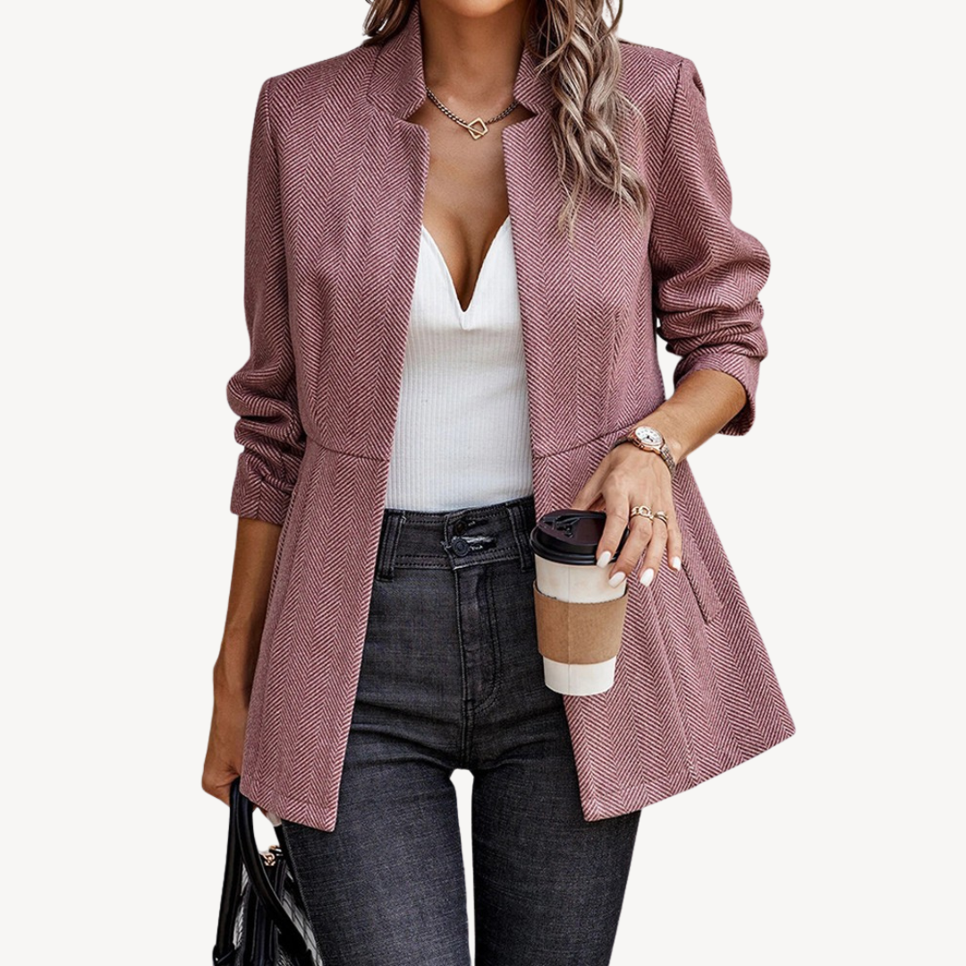 Stylish Women's Blazer Jacket Herringbone Pattern