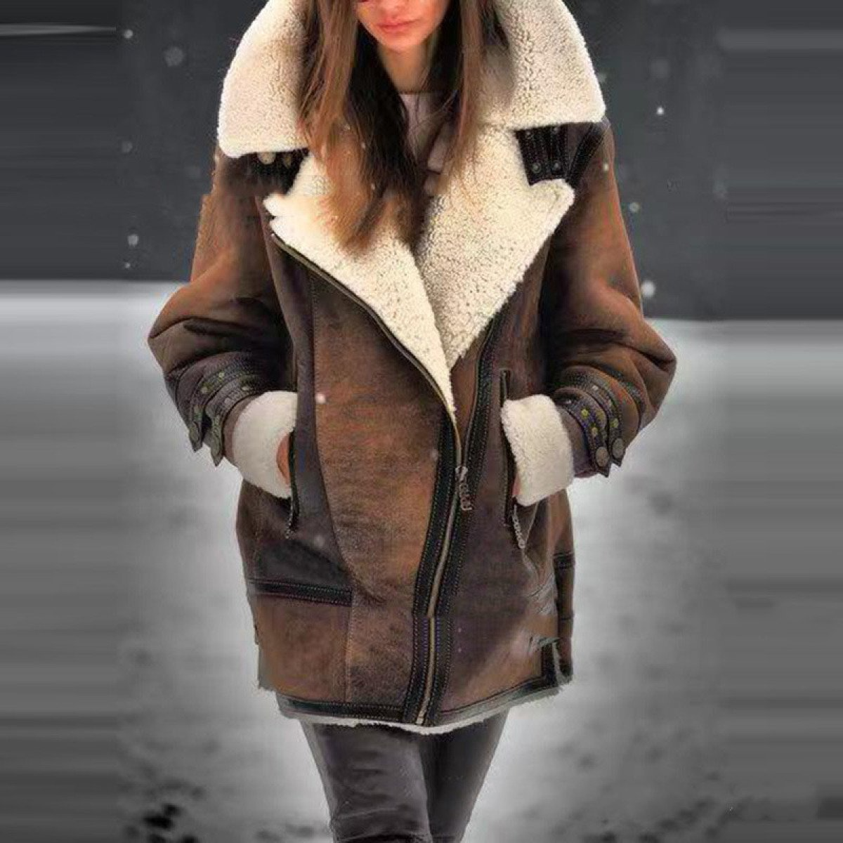 Damen Fliegerjacke Braun Fleece - IdealeKleiden