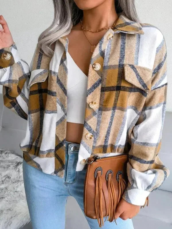 Stylish Plaid Coat for Women, Loose Fit