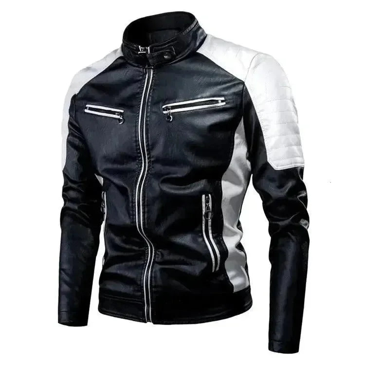 Stylish Men's Leather Jacket Slim Fit Biker Look