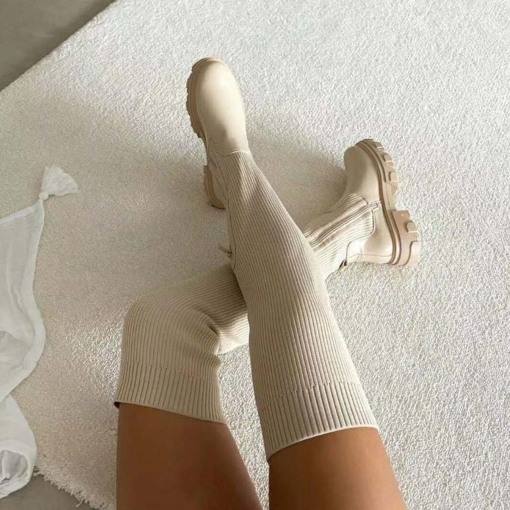 Women's Knee-High Elastic Knit Boots