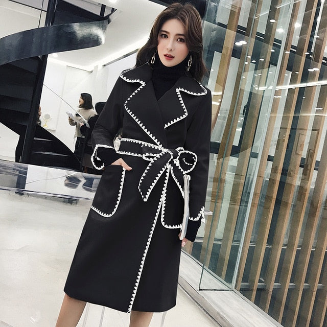Elegant Women's Wool Coat with Belt