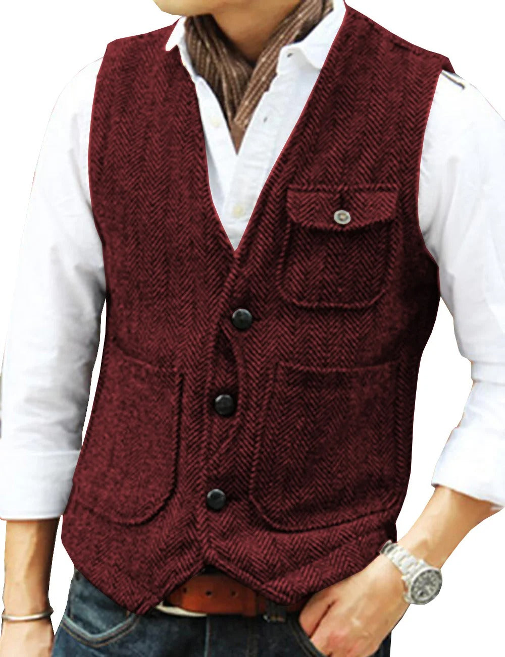 Men's Vest Tweed Elegant Sleeveless