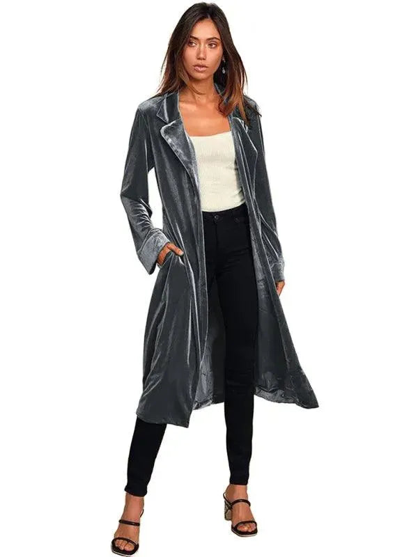 Luxury Women's Velvet Blazer Coat Long