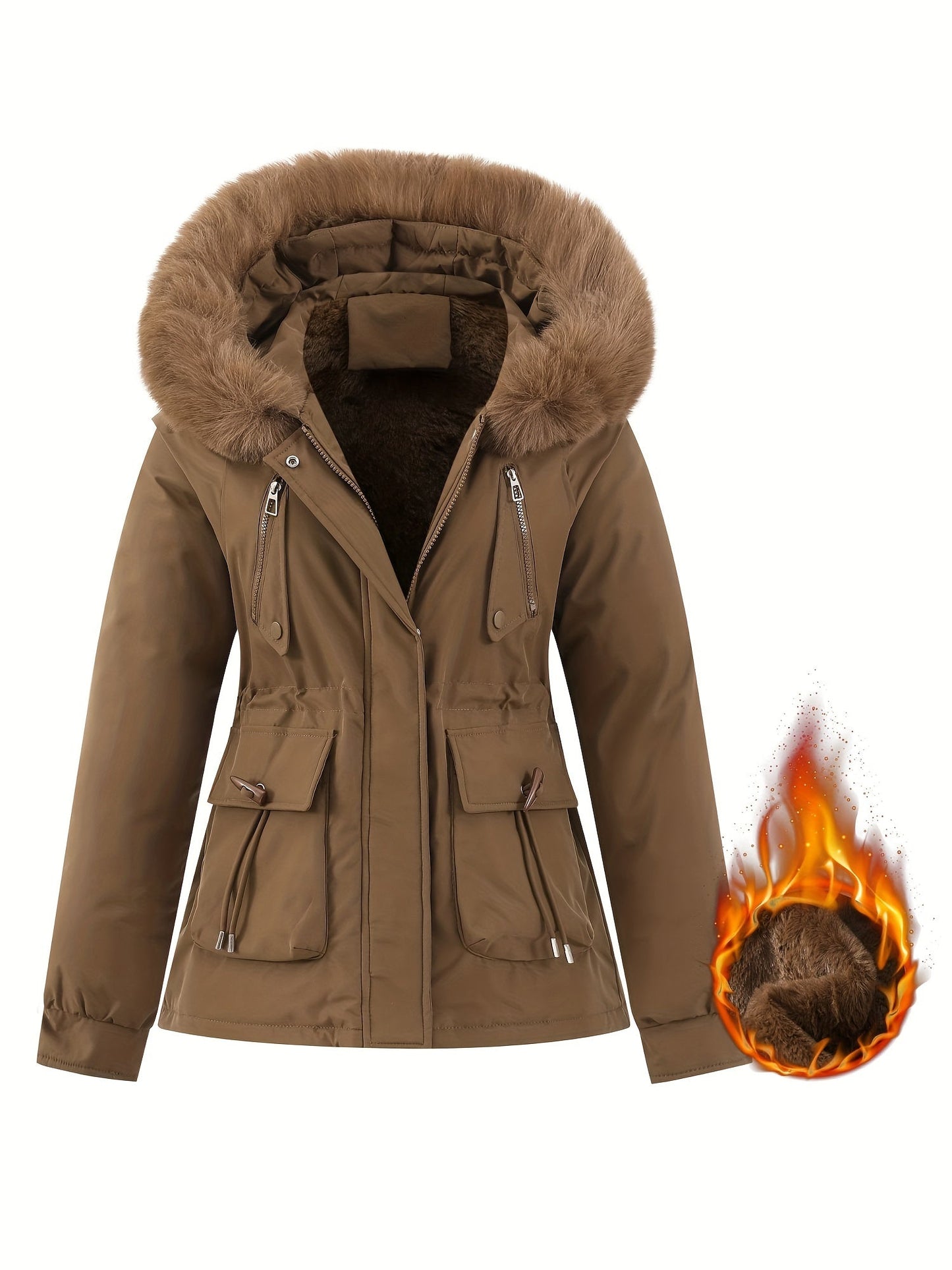 Women's Winter Coat with Detachable Faux Fur Hood Elegant Women's Coat