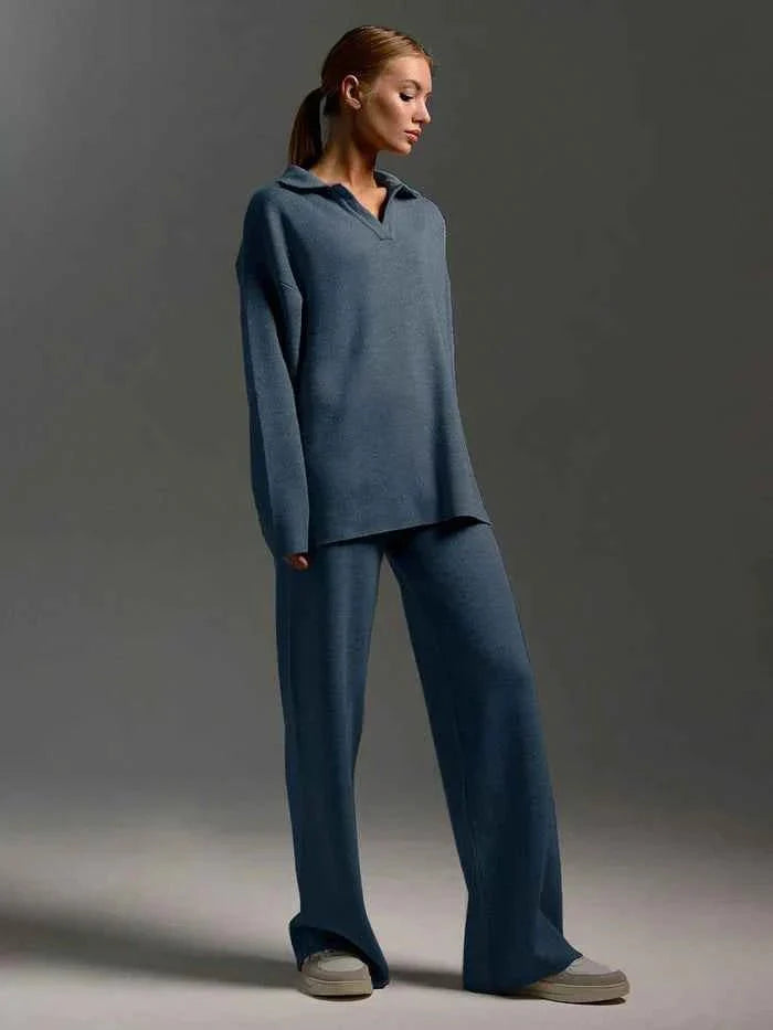 Classic Two-Piece Set Sweater and Wide-Leg Pants