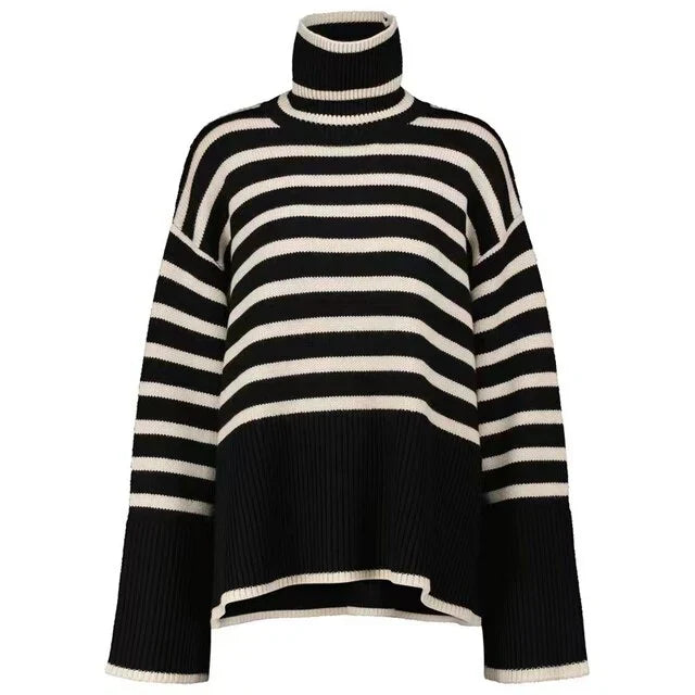 Striped Turtleneck Sweater for Women