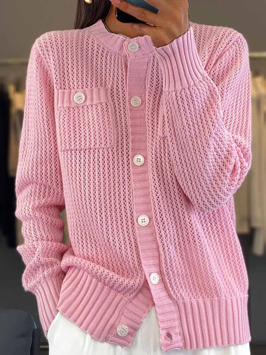 Cozy Women's Round Neck Knit Cardigan