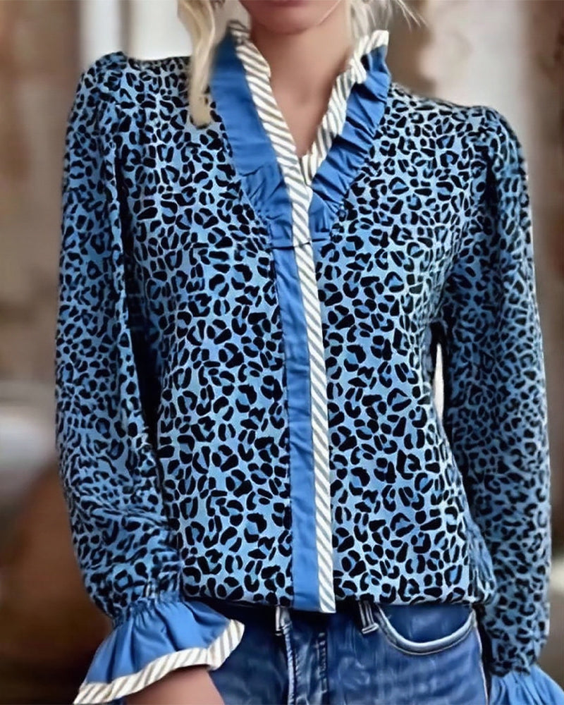 Casual Leopard Print Long Sleeve Dress for Women