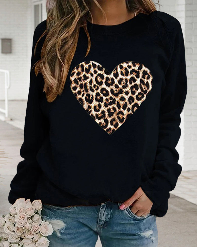 Herz-Pullover Frauen Leo-Print - IdealeKleiden