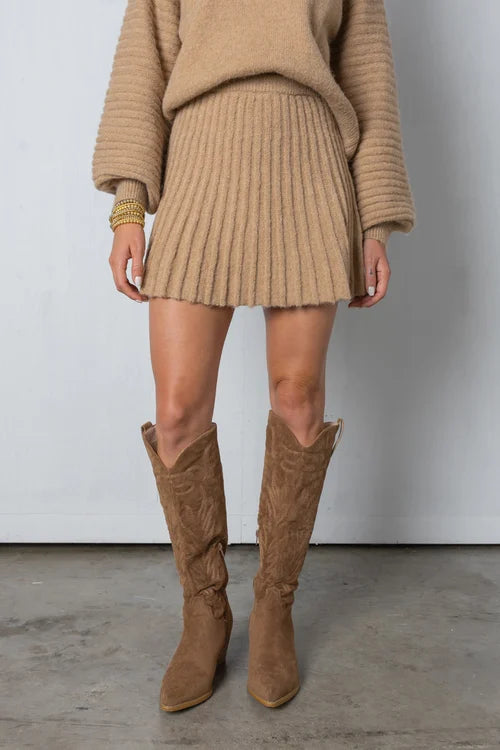 Chic pleated sweater and skirt set for women