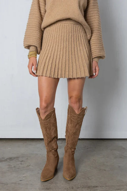Chic pleated sweater and skirt set for women