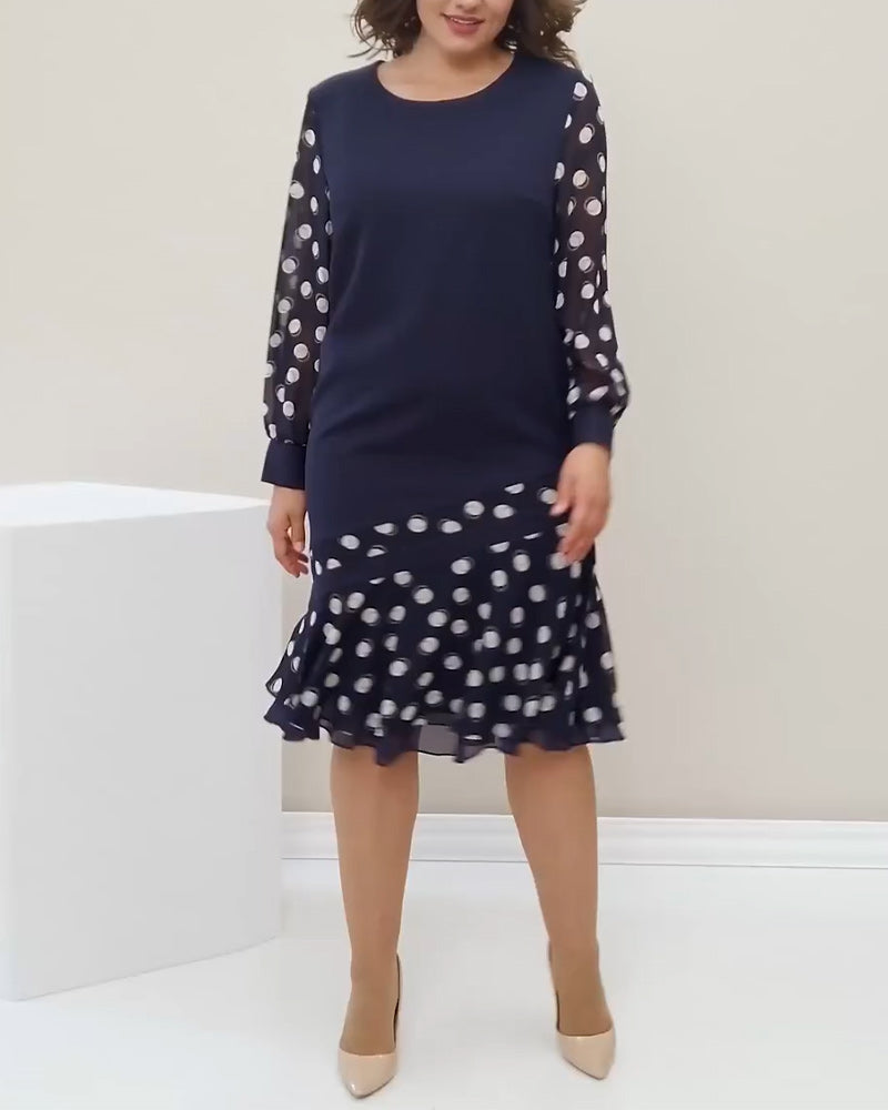 Elegant Blouse Round Neck Polka Dot