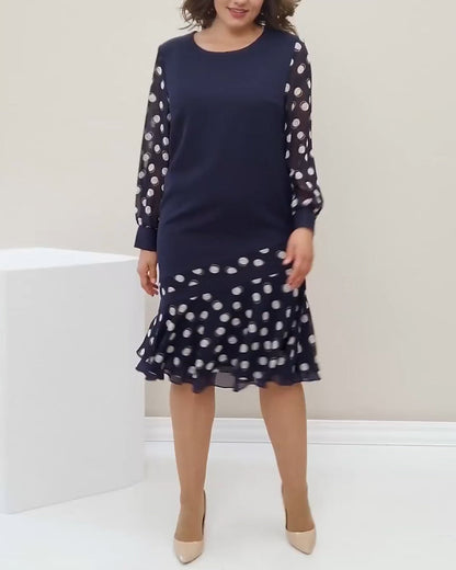 Elegant Blouse Round Neck Polka Dot
