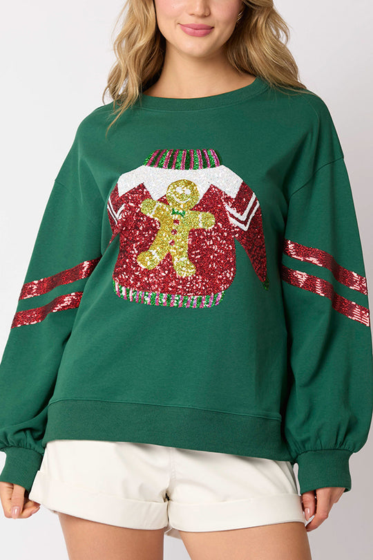 Christmas Sweatshirt Sequin Glitter Crew Neck