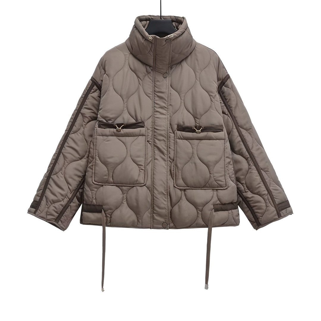 Fashionable Cotton Jacket for Women, Hip-Length with Stand-Up Collar