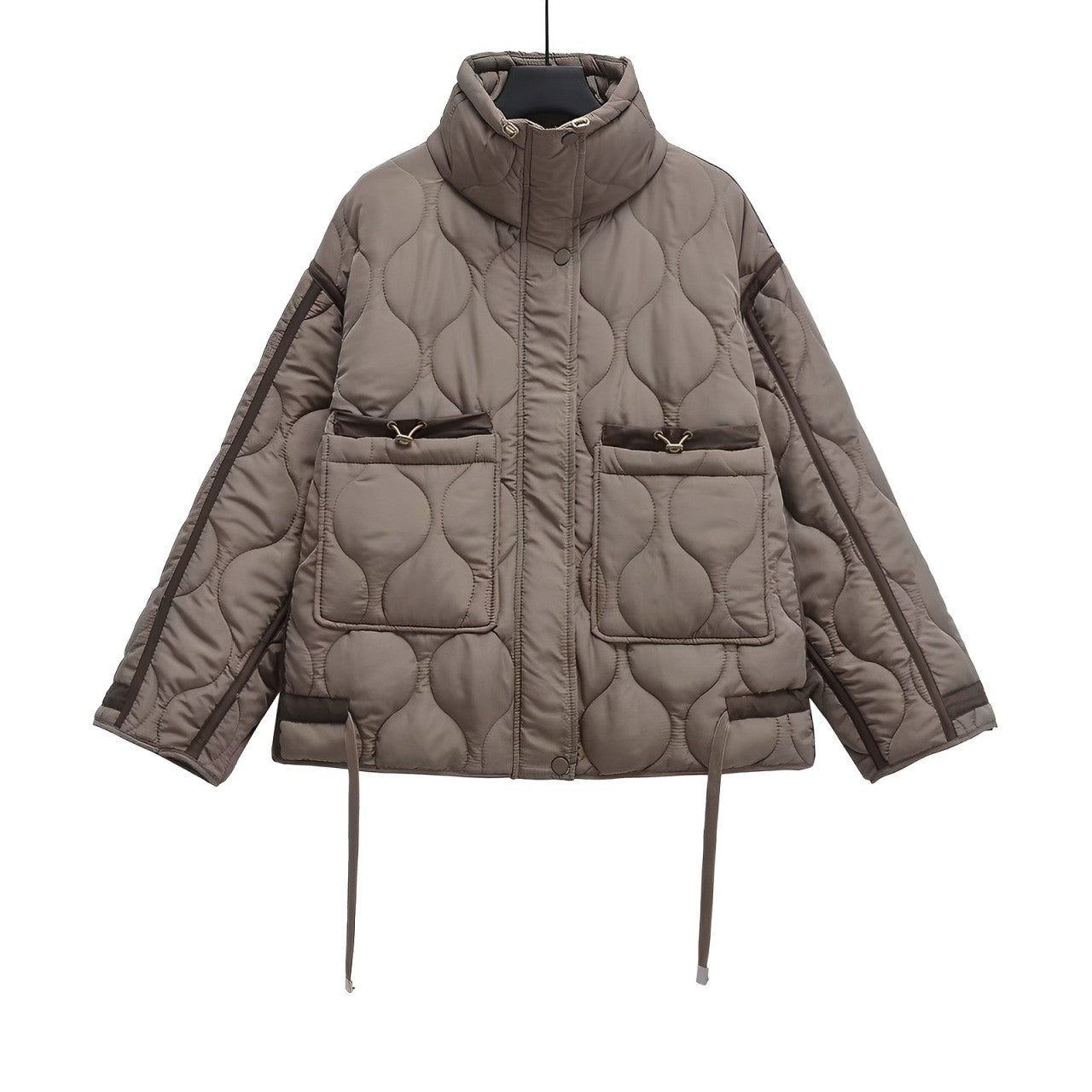 Fashionable Cotton Jacket for Women, Hip-Length with Stand-Up Collar