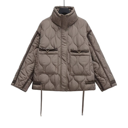 Fashionable Cotton Jacket for Women, Hip-Length with Stand-Up Collar