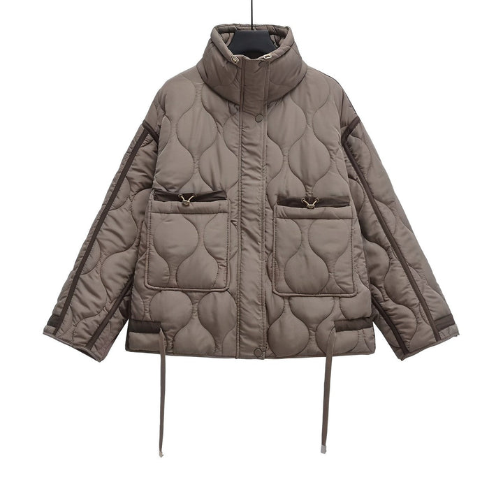Fashionable Cotton Jacket for Women, Hip-Length with Stand-Up Collar