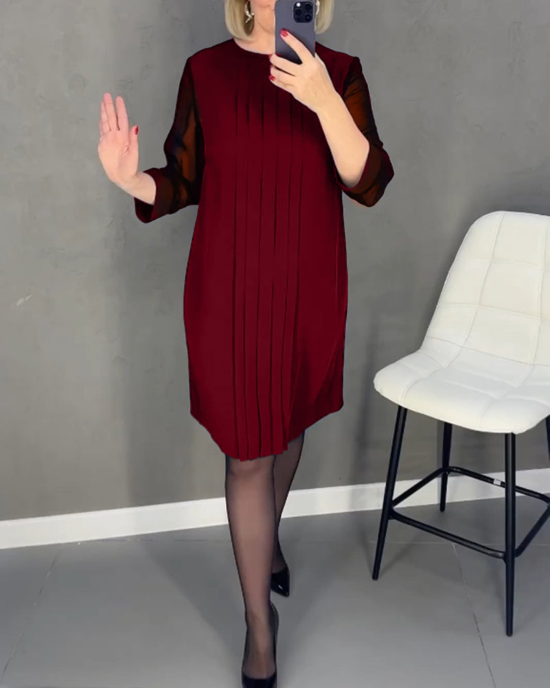 Elegant Mesh Pleated Patchwork Design Dress