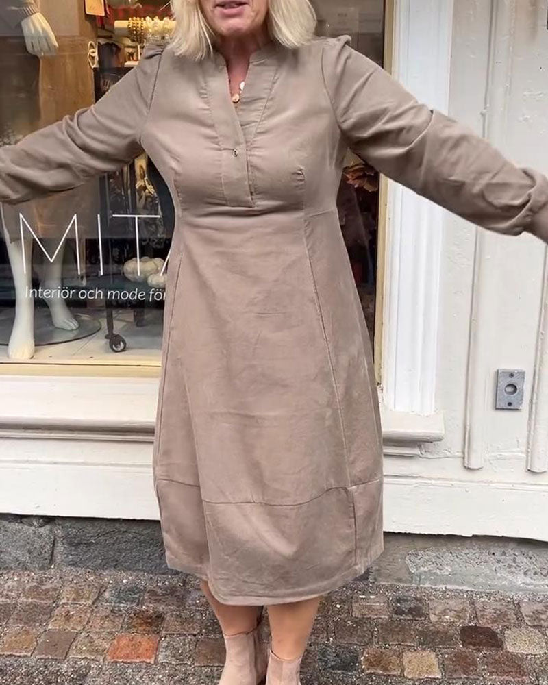 Retro Damenkleid Langärmlig Vintage Stil - IdealeKleiden