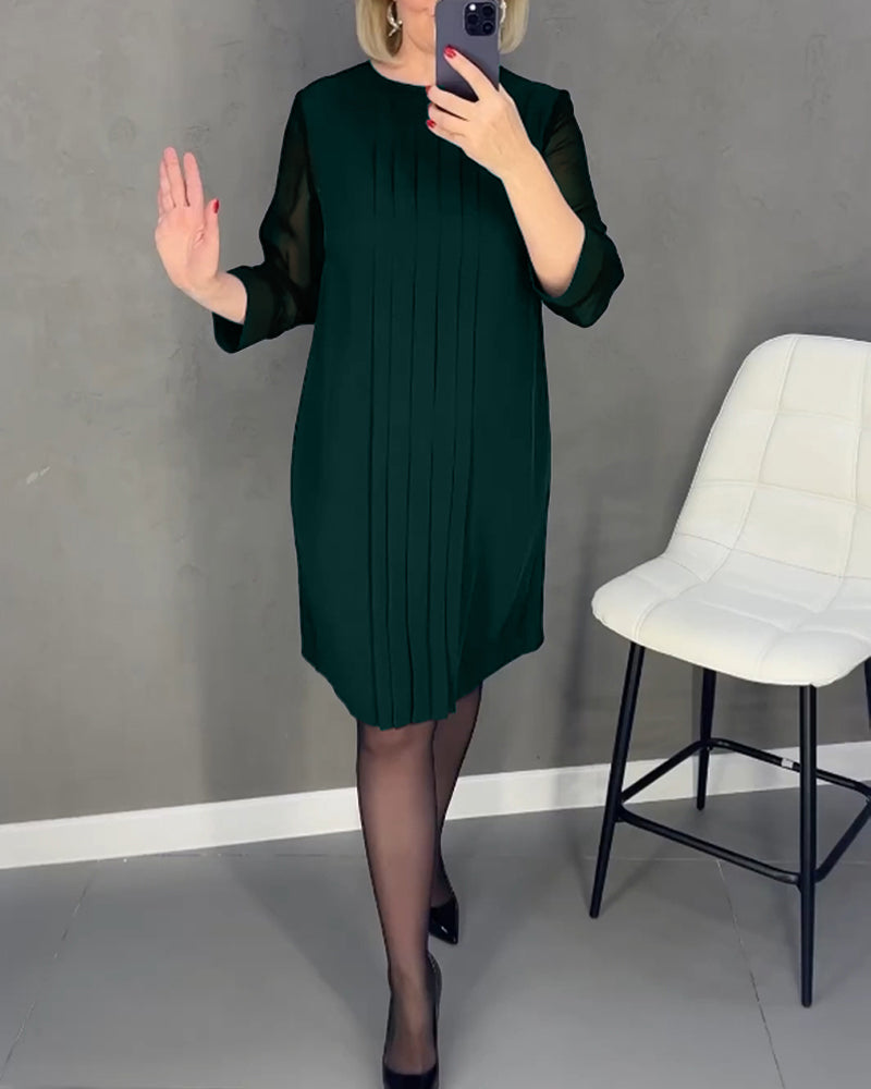 Elegant Mesh Pleated Patchwork Design Dress