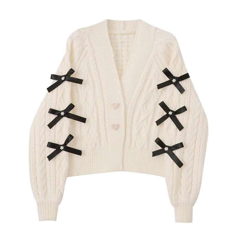Elegante Strickjacke Frauen Schleife Detail