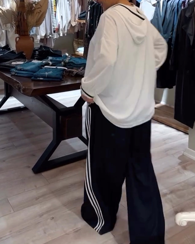Kapuzenanzug Stripes Leger Trendy Zweiteiler - IdealeKleiden