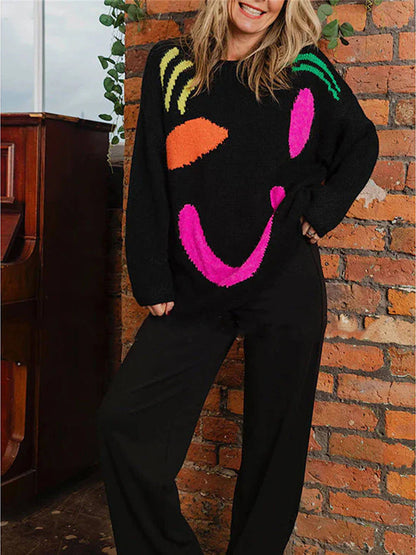 Oversized Knitted Dress Long Cozy Abstract Pattern