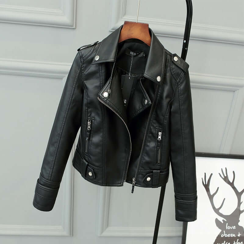 Women's Leather Jacket Slim Fit Plain