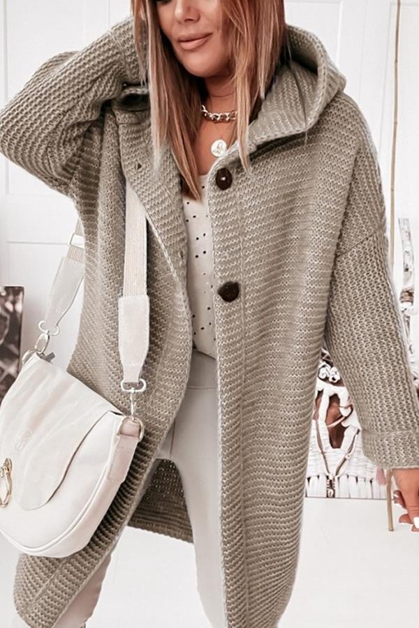 Women's Knitted Vest Hood Modern Buttons