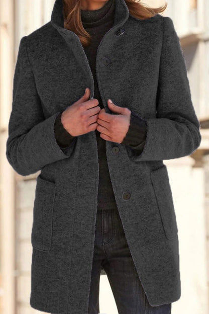 Elegant Wool Jacket Stand-up Collar Plain