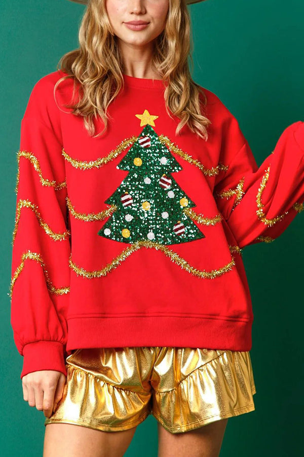 Christmas Tree Sweatshirt Long Sleeve Glitter Sequins