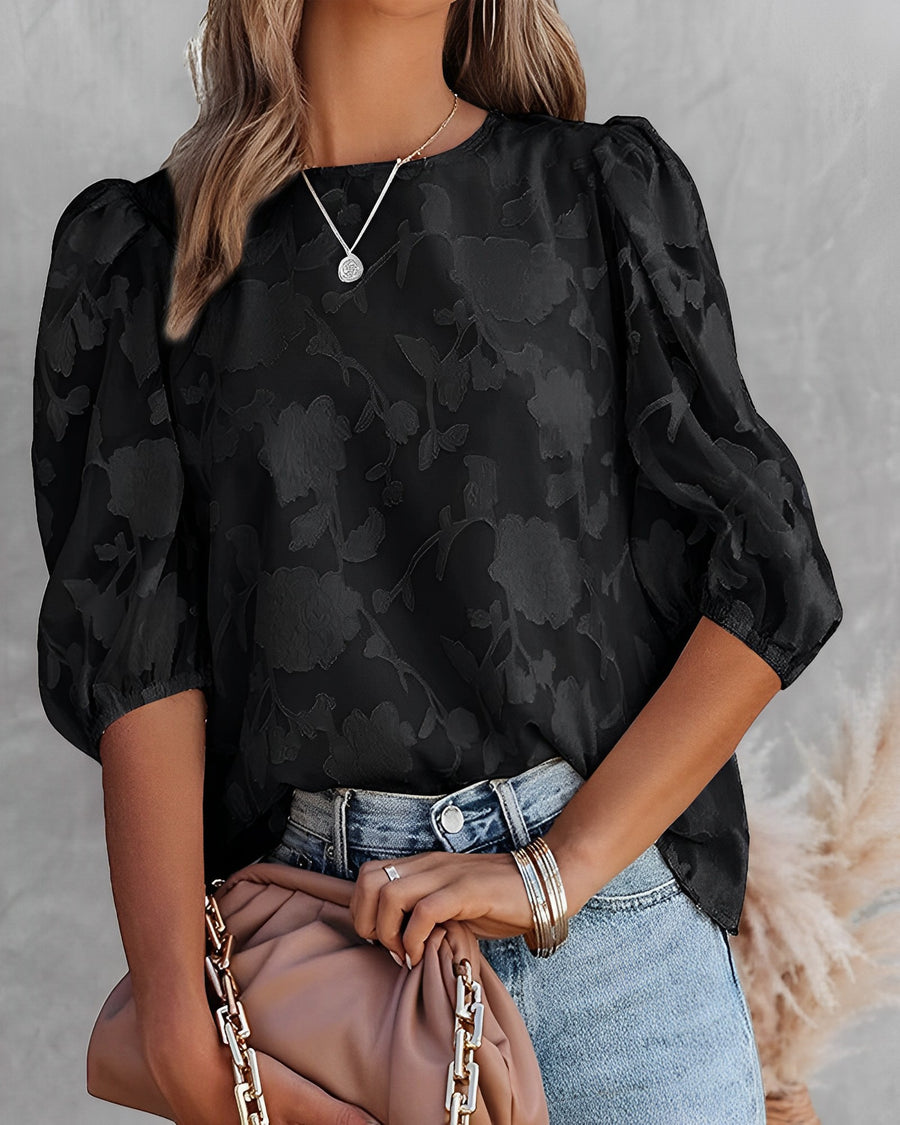 Elegant Floral Blouse Women's Puff Sleeve Top