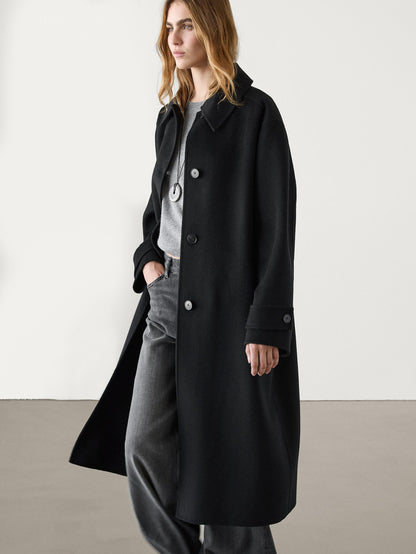Long Women's Jacket Wool Blend Elegant Buttons