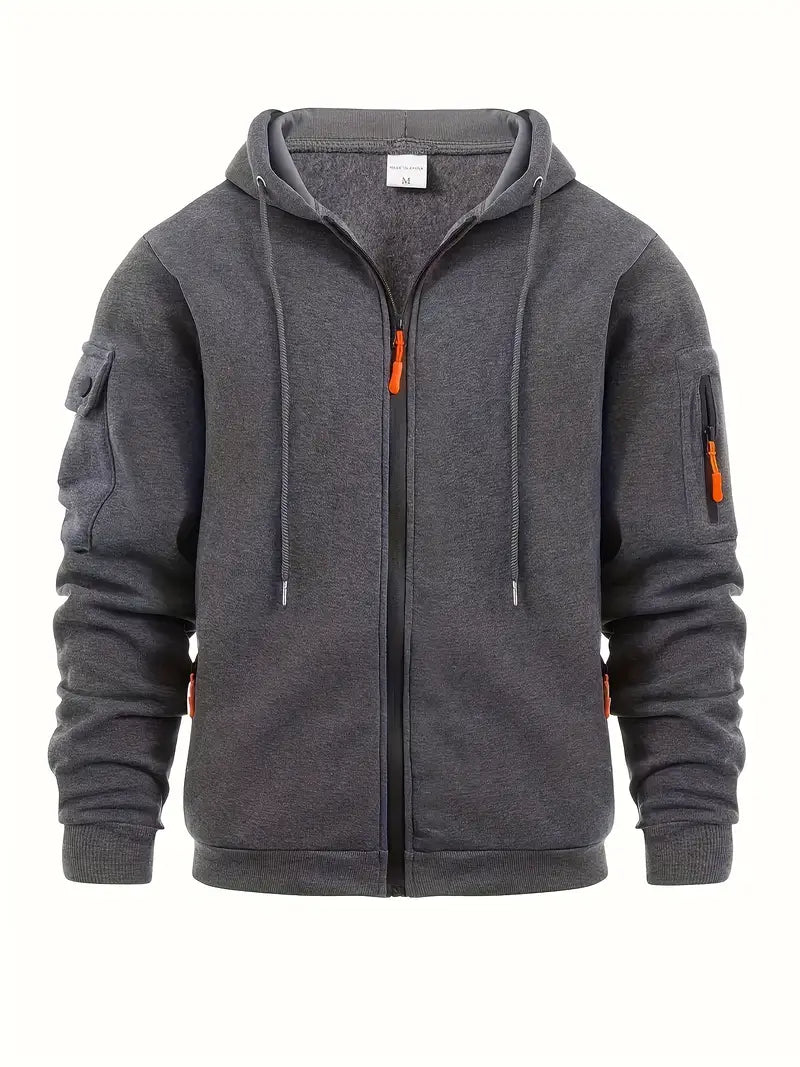Men's Hoodie Modern Zip Pockets Black