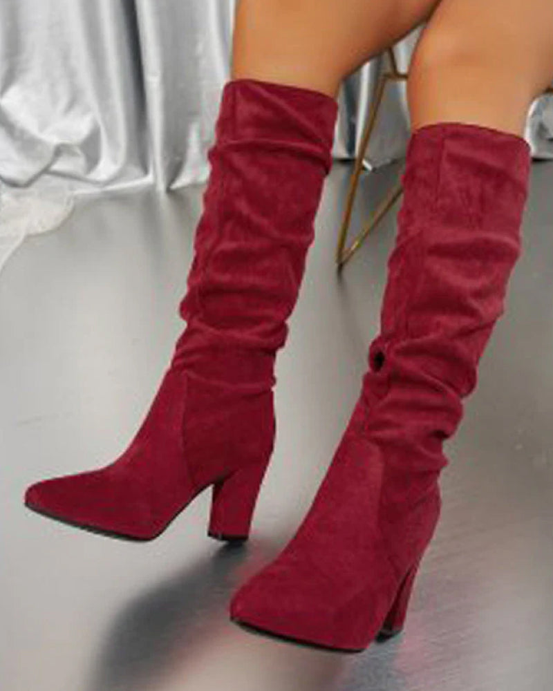 Elegante Damenstiefel Hoch Hacken Uni Farbe