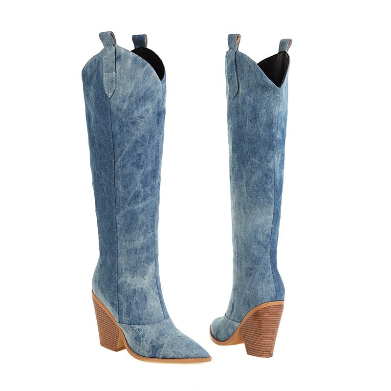 High Boots Pointed Toe Skinny Look Denim