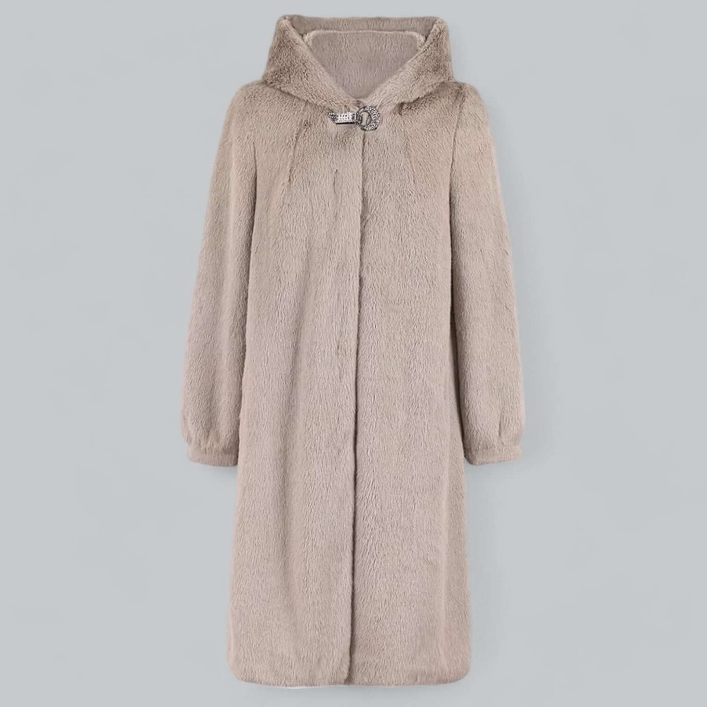 Elegant Faux Fur Knee-Length Coat with Hood