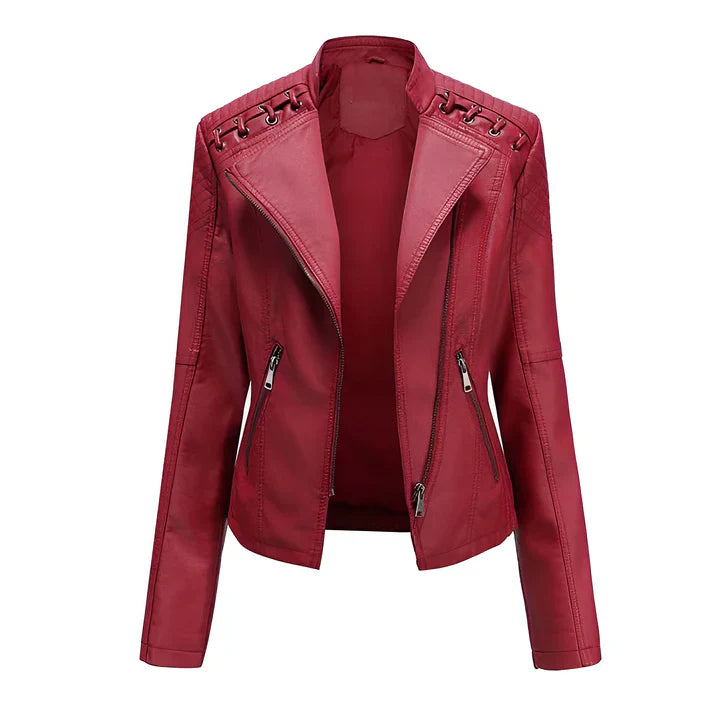 Women's Black Leather Jacket Zipper