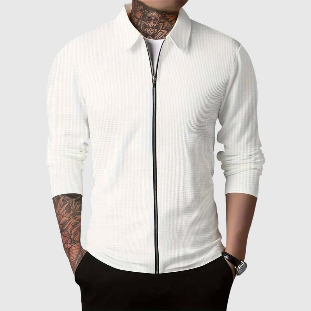 Men's Waffle Knit Warm Zip-Up Jacket
