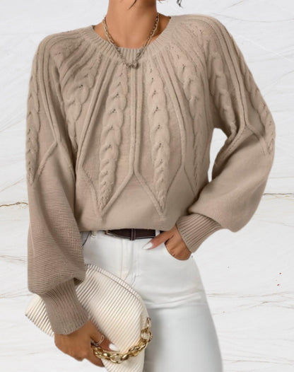 Elegant Knit Sweater Beige Arrow Pattern
