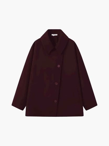 Large Women's Winter Coat with Lapel Collar and Asymmetric Buttons