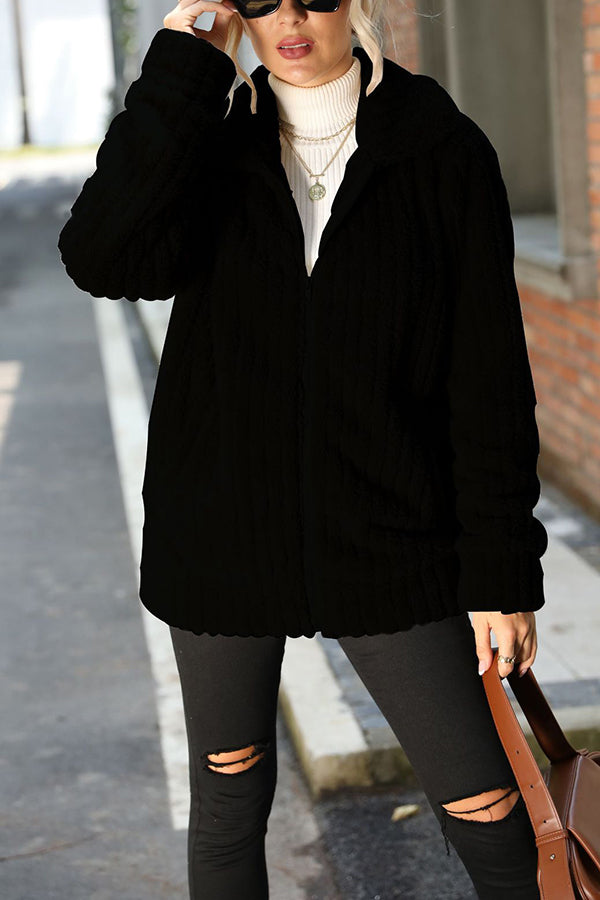 Elegant Plush Long-Sleeve Jacket with Zipper