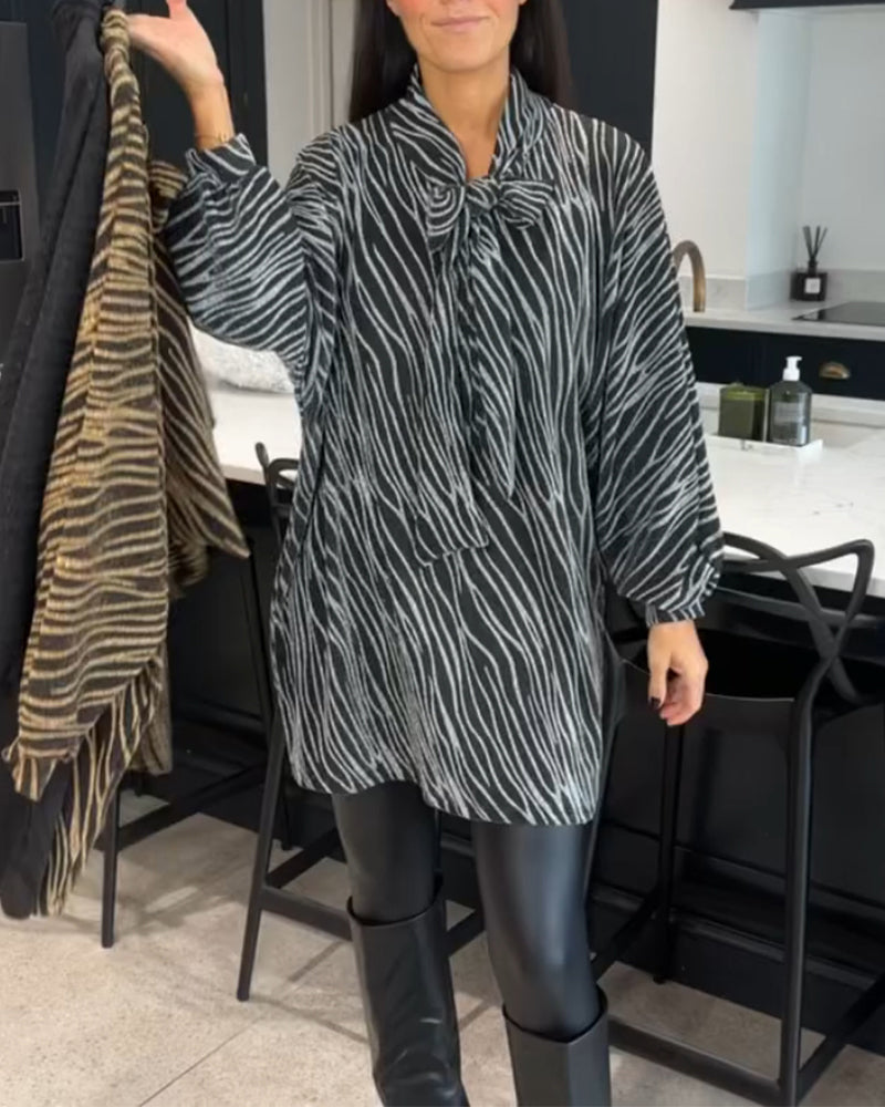 Women's Zebra Print Long Sleeve Dress