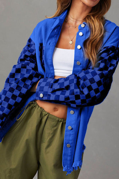 Fashion Jacket Casual Check Denim Relaxed Fit