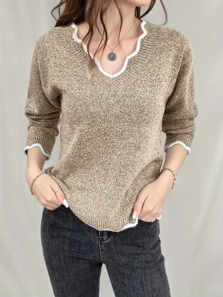 Casual knit sweater long-sleeved V-neck