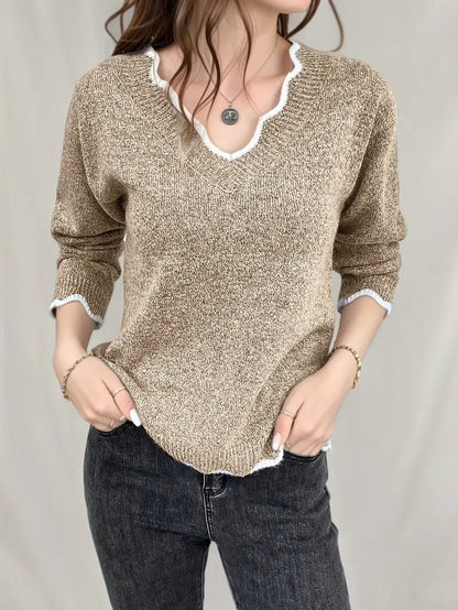 Casual knit sweater long-sleeved V-neck
